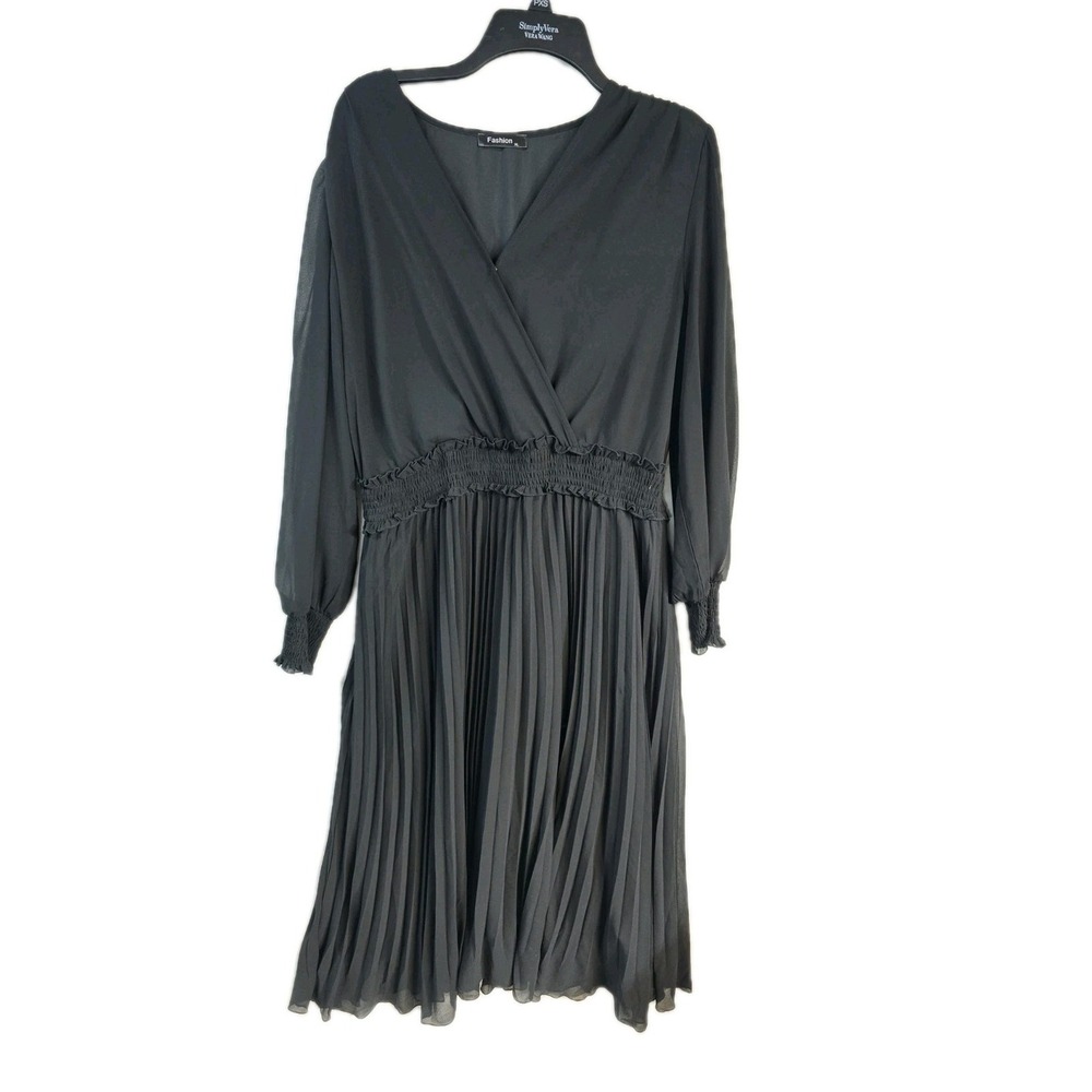 Fashion Women's Pleated XL Midi Dress Black Pleated